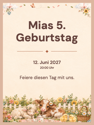 Digitale Geburtstagseinladung: Ponys auf dem Bauernhof