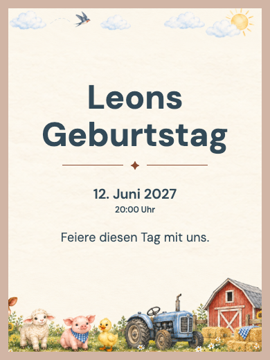 Digitale Geburtstagseinladung: Bauernhof-Zug