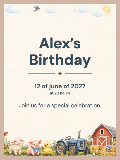 Digital birthday invitation: Farm Boy Train