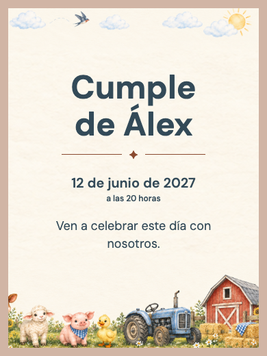 Invitación digital de cumpleaños: Granja Niño del Trencito