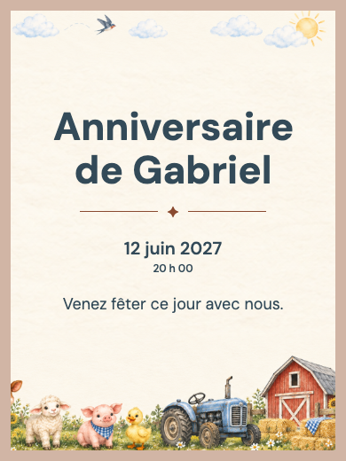 Invitation d’anniversaire numérique: Petit train à la ferme