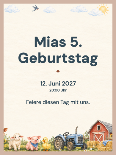Digitale Geburtstagseinladung: Bauernhof-Zug