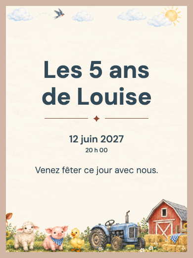 Invitation d’anniversaire numérique: Petit train à la ferme