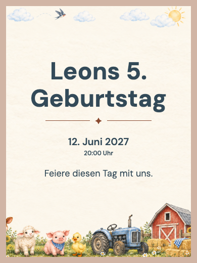 Digitale Einladung: Bauernhof-Zug — Tiere und Natur