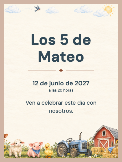 Invitación digital de cumpleaños: Granja Niño del Trencito