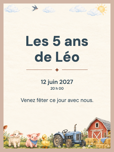 Invitation d’anniversaire numérique: Petit train à la ferme