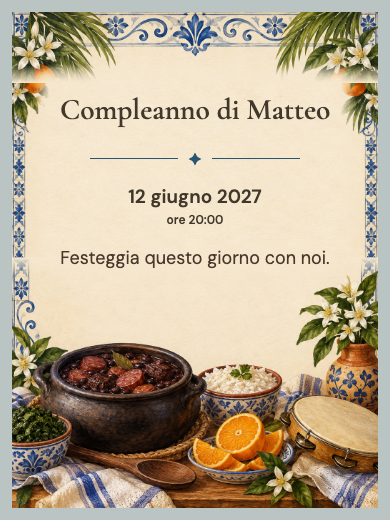 Invito digitale di compleanno: Feijoada con azulejos