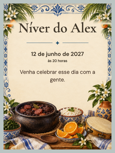 Convite digital de aniversário: Feijoada de Azulejos