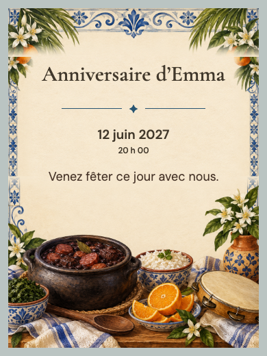 Invitation d’anniversaire numérique: Feijoada et azulejos