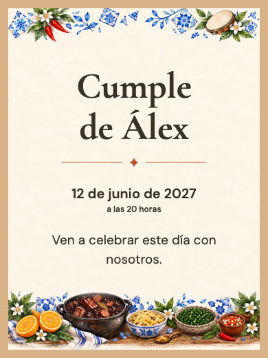 Invitación digital de cumpleaños: Feijoada Tropical
