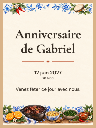 Invitation d’anniversaire numérique: Feijoada tropicale