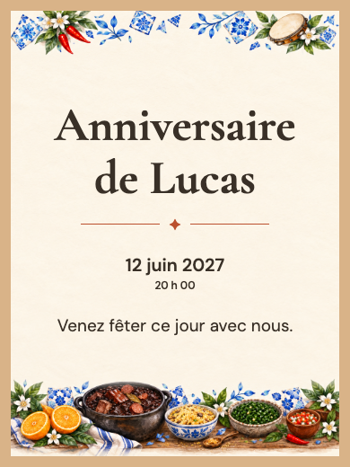 Invitation d’anniversaire numérique: Feijoada tropicale