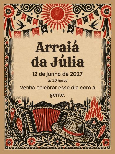 Convite digital: Arraiá de Cordel — Festas de empresa