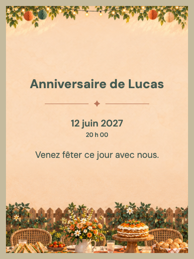 Invitation d’anniversaire numérique: Fête d’entreprise en plein air