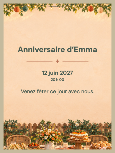 Invitation d’anniversaire numérique: Fête d’entreprise en plein air