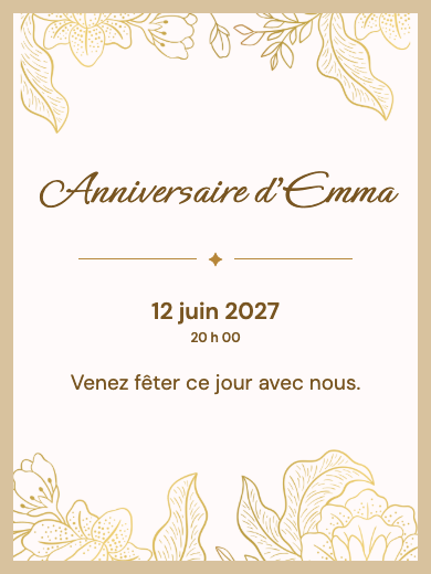 Invitation d’anniversaire numérique: Floral doré