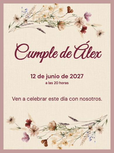 Invitación digital de cumpleaños: Floral Burdeos Elegante