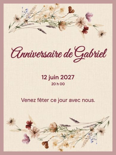 Invitation d’anniversaire numérique: Floral bordeaux élégant