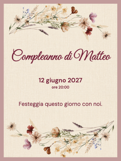 Invito digitale di compleanno: Floreale bordeaux elegante