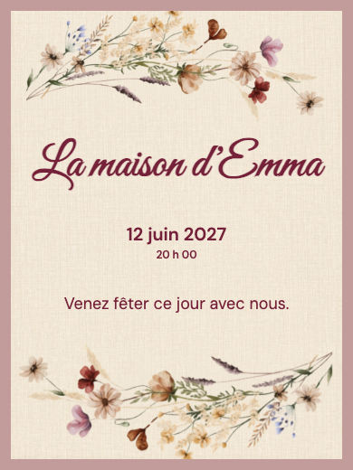 Invitation numérique: Floral bordeaux élégant — Crémaillère