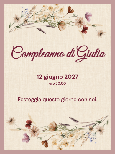 Invito digitale di compleanno: Floreale bordeaux elegante