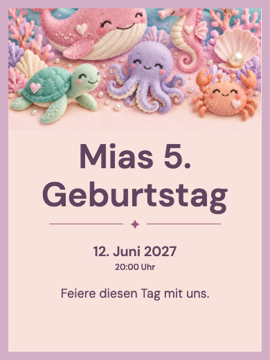 Digitale Geburtstagseinladung: Fröhlicher Wal unter Wasser