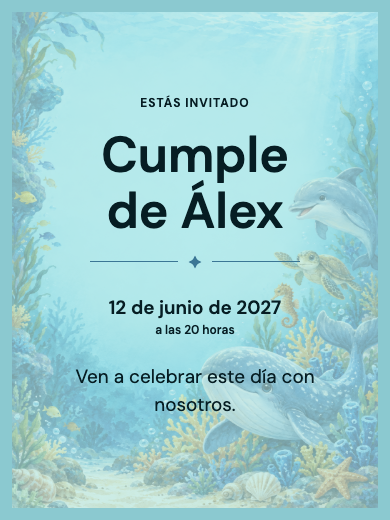 Invitación digital: Fondo del Mar Niño Delfines — Animales y naturaleza