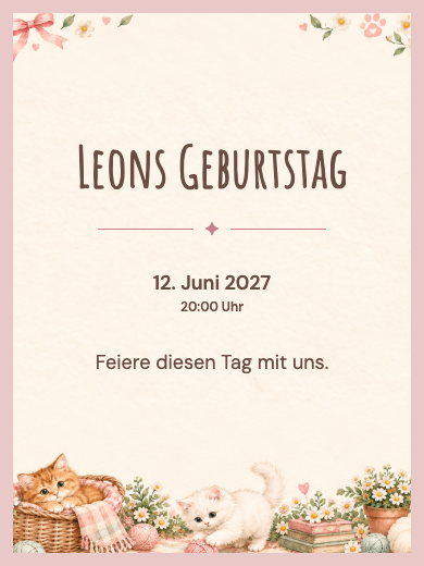 Digitale Einladung: Kätzchen im Garten — Tiere und Natur