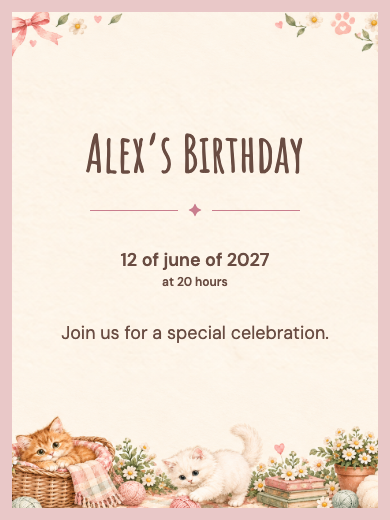Digital invitation: Garden Kittens — Animals and nature