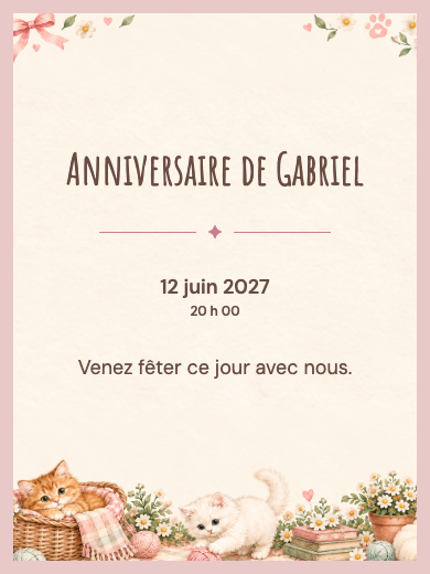 Invitation d’anniversaire numérique: Chatons au jardin