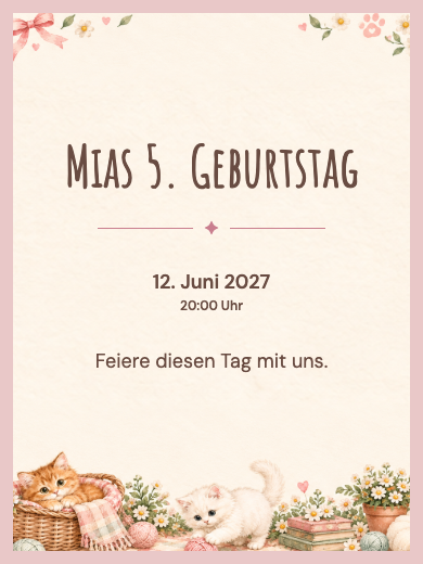 Digitale Geburtstagseinladung: Kätzchen im Garten