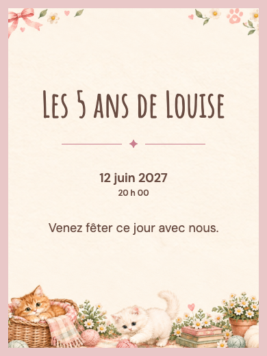 Invitation d’anniversaire numérique: Chatons au jardin