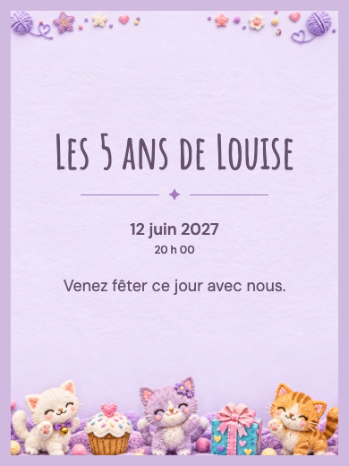 Invitation d’anniversaire numérique: Chatons enchantés