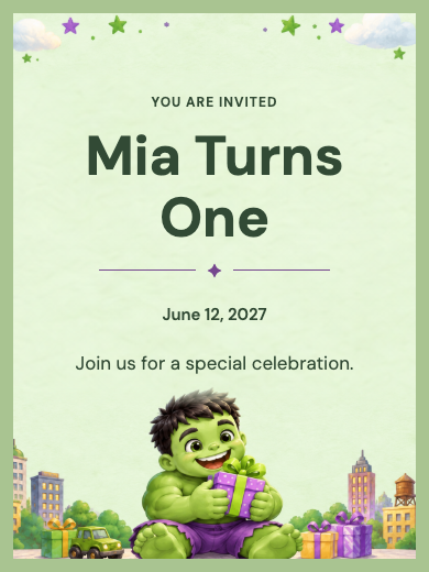 Kids Hulk online invitation