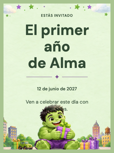 Invitación online Hulk Infantil