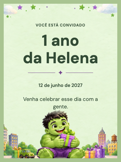 Convite online Hulk Infantil