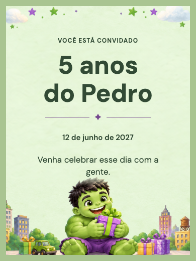 Convite online Hulk Infantil