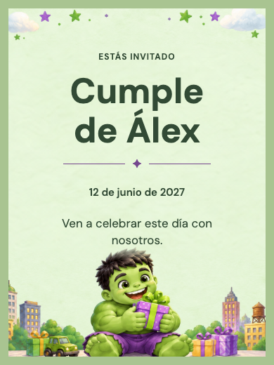 Invitación online Hulk Infantil