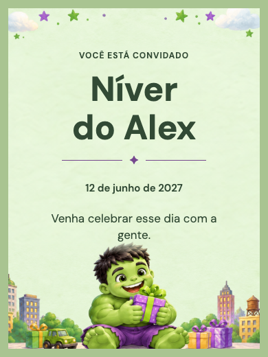 Convite online Hulk Infantil