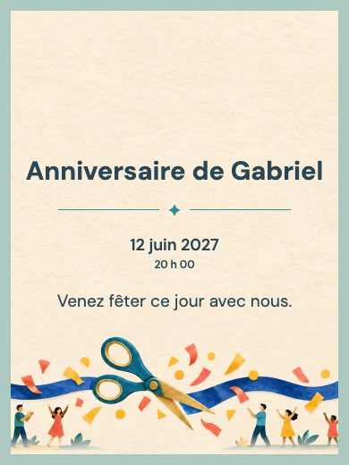 Invitation d’anniversaire numérique: Inauguration au ruban bleu