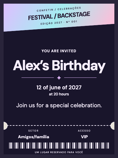 Digital birthday invitation: Festival Ticket
