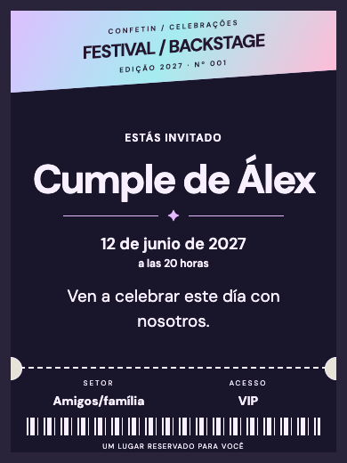 Invitación digital de cumpleaños: Entrada Festival