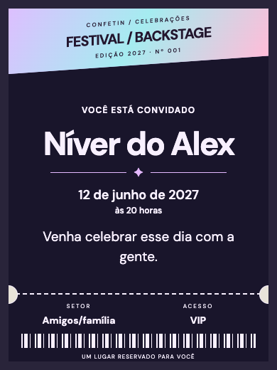 Convite digital de aniversário: Ingresso Festival