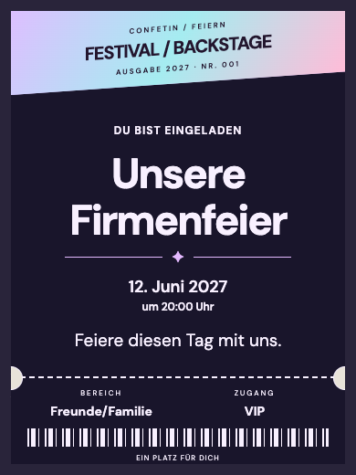 Digitale Einladung: Festival-Ticket — Firmenfeiern