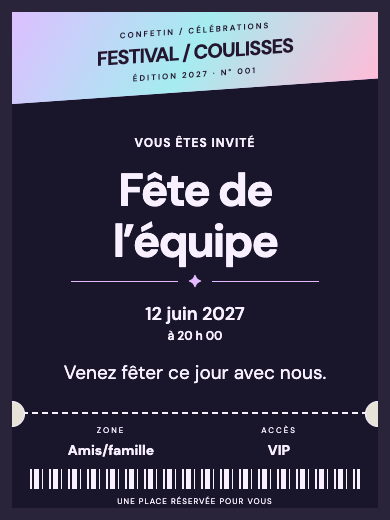 Invitation numérique: Billet Festival — Fêtes d’entreprise