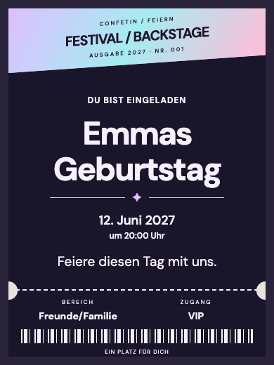 Digitale Geburtstagseinladung: Festival-Ticket