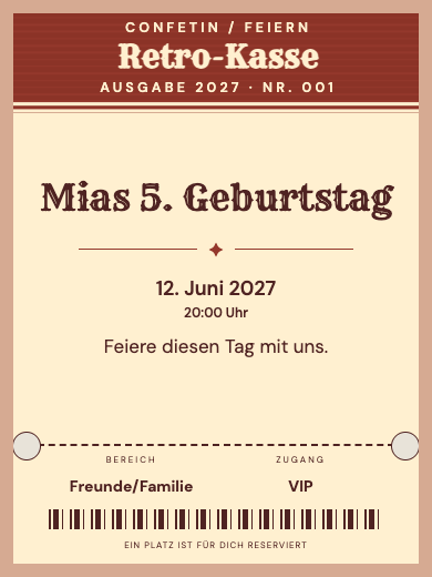 Digitale Geburtstagseinladung: Retro-Kinokasse