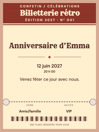 Invitation d’anniversaire numérique: Billetterie rétro