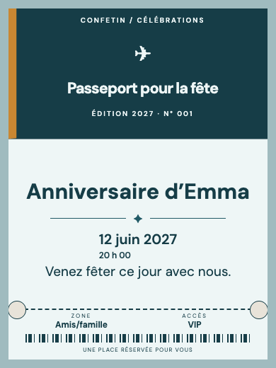 Invitation d’anniversaire numérique: Passeport de fête
