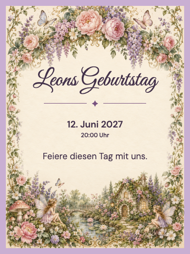 Digitale Geburtstagseinladung: Verzauberter Blumengarten